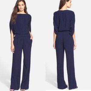 Diane Von Furstenburg DVF Lucy Jumpsuit Boatneck Wide Leg Work Navy Blue Size 4